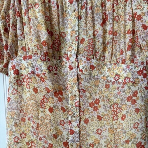 Free People Women Floral Mini Dress With Puff Sleeves & Smocked Detail Size M - Picture 7 of 16